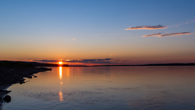 Mackenzie River  at Sunset, Fort Simpson, Northwest Territories, Canada