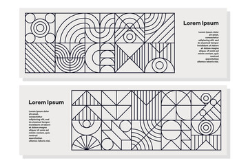 Geometry flyer set line minimal 20s bauhaus style with figures and shapes circle, triangle, square. Human psychology and mental health concept illustration. Vector 10 eps