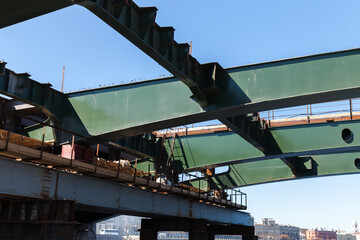 A bridge over the Neva River is under reconstruction, St-Petersburg