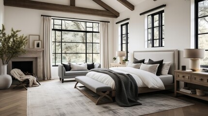 Luxury farmhouse decor with rich black accents bedroom