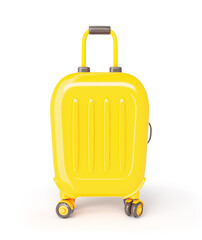 3d render cartoon yellow travel suitcase isolated on a white background