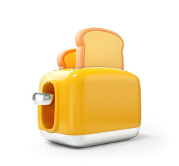 3d render cartoon toaster with toasted bread isolated on a white background
