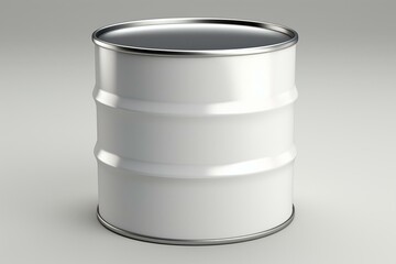 3D metal barrel with detached cover on a plain white background. Generative AI