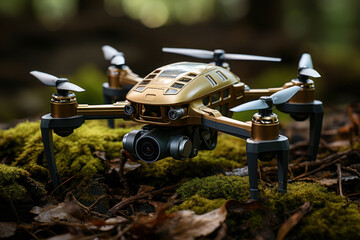 Modern technologies in war and army. using aerial drone for artillery guidance and scouting view enemy positions