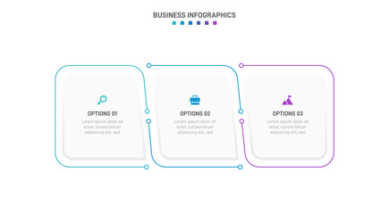 Obraz premium Timeline infographic with infochart. Modern presentation template with 3 spets for business process. Website template on white background for concept modern design. Horizontal layout.
