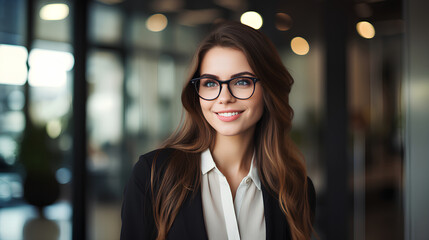 Young beautiful woman isolated portrait, Student girl wearing glasses closeup studio shot, Young businesswoman smiling indoor, People, beauty, student lifestyle, business concept
