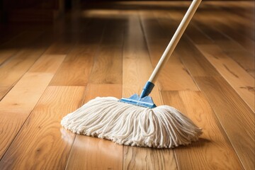 Wet Mop for House Cleaning. Domestic Housework Equipment Cleaning Dust on the Wooden Floor