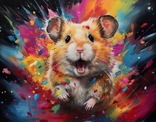 Brightly colored cheerful hamster painting - obrazy, fototapety, plakaty
