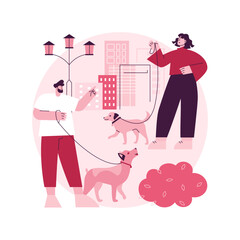 Pet in the big city abstract concept vector illustration. Keeping animal in apartment, pet walking place, dogs convenient city, rules and regulations, cleaning outdoor facility abstract metaphor.
