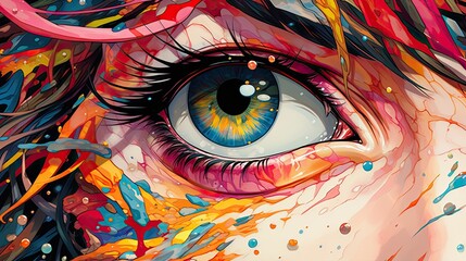Abstract colorful psychedelic anime eye close up portrait 
