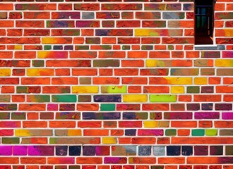 Brick wall with door and windows background