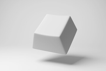 White key cap of keyboard floating in mid air on white background in monochrome and minimalism. Illustration as design element and copy space for computer related topics