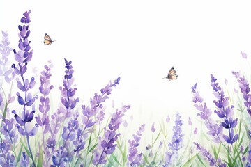 Continuous lavender watercolor border. Generative AI - obrazy, fototapety, plakaty