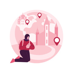 Christian pilgrimages abstract concept vector illustration. Go on pilgrimage, visit saint places, seeking god, christian nuns, monks in monastery, religious procession, prayer abstract metaphor.