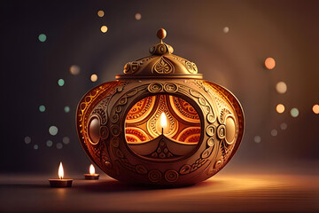 3D rendering indian lamp for diwali celebration on soft background