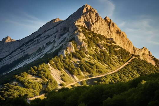 Mountain in Provence, France. Elevation: 1,909m. Famous in Tour de France bike race. Generative AI