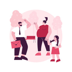 Unmarried parents abstract concept vector illustration. Unmarried couple fighting, partners living together, single pregnant woman, divorce and separation, unwed mother abstract metaphor.