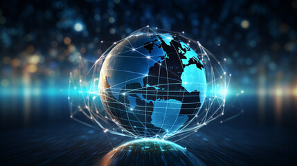 Fototapeta premium Global world network and telecommunication on earth. Communication technology. 