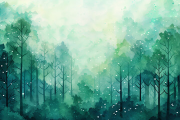 Impassable Emerald forest delicate texture background watercolor style full color
