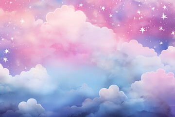 Pastel background, mix light pink and baby blue and purple, have cloud and stars