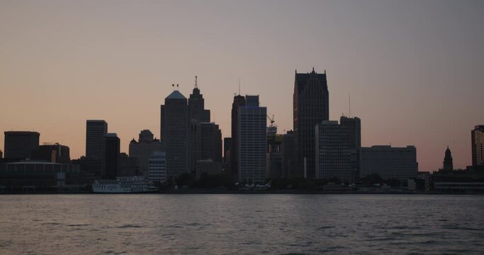 Shot Detroit Skyline during sunset