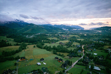 Resort landscapes from a height in Koscielisko, Poland	