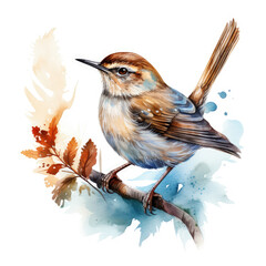 Watercolor Wren bird Illustration, Generative Ai - obrazy, fototapety, plakaty