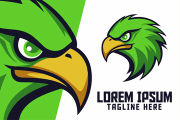 Animal Template for Sport and Esport: Green Eagle Mascot Head Logo, Hawk, Falcon, and Green Bird Icon Badge Emblem