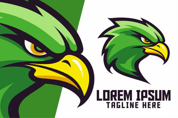 Obraz premium Sport and Esport Green Eagle Mascot Head Logo: Hawk, Falcon, Animal Template, and Green Bird Icon Badge Emblem