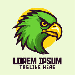 Green Eagle Mascot Head Logo for Sport and Esport: Hawk, Falcon, Animal Template, and Green Bird Icon Badge Emblem