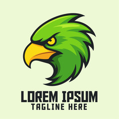 Hawk, Falcon, and Green Bird Icon Badge Emblem for Sport and Esport: Green Eagle Mascot Head Logo and Animal Template