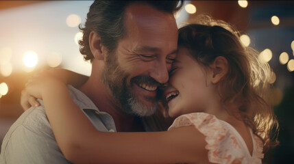 Joyful Family Moments: Daughter Hugs Dad and Laughs on a Heartwarming Holiday..