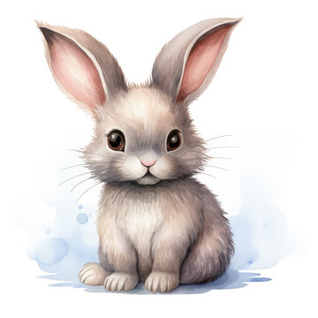 Watercolor Cuddly Bunny Illustration, Generative Ai