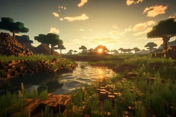 Fototapete Minecraft minecraft savannah landscape. Generative AI