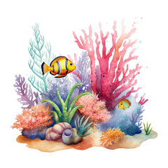 Fototapeta na wymiar Watercolor Marine life Illustration, Generative Ai