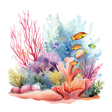 recommend clip art: Watercolor Marine life Illustration, Generative Ai