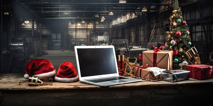 christmas shopping with laptop Generative AI