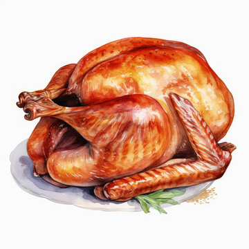 Watercolor Thanksgiving Turkey Illustration, Generative Ai