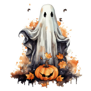 recommend clip art: Watercolor Halloween Ghost Illustration, Generative Ai