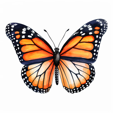 Watercolor Monarch Butterfly Illustration, Generative Ai
