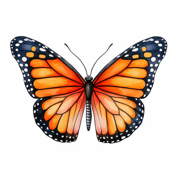 Watercolor Monarch Butterfly Illustration, Generative Ai