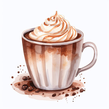 watercolor coffee cup whipped cream clip art preview