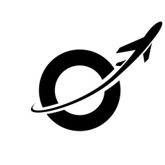 Black Lowercase Letter O Icon with an Airplane