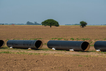 Gas pipeline construction, La Pampa province , Patagonia, Argentina.