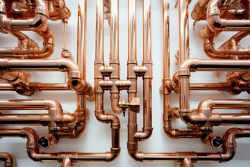 Copper plumbing on white. Generative AI