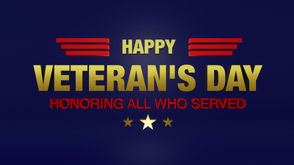 Vector illustration of American veterans day, 11th November with simple typography