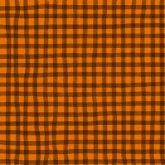 Orange Black Gingham Check Hand Drawn Background