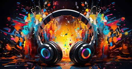 Art music studio background with dj headphones