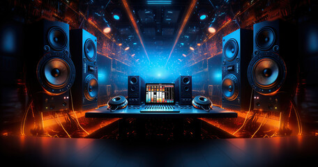 Art music studio background with dj headphones