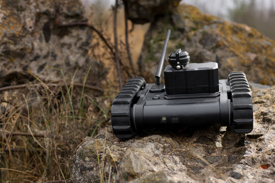 ground robot. search for radiation. Search and rescue robot with tracks.